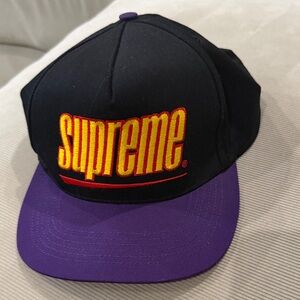 Supreme Black and Purple Flat-Brim Logo Cap